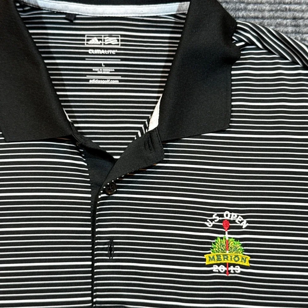 Adidas Golf US Open Merion 2013 Polo Shirt L Black White Climalite Striped Lexus